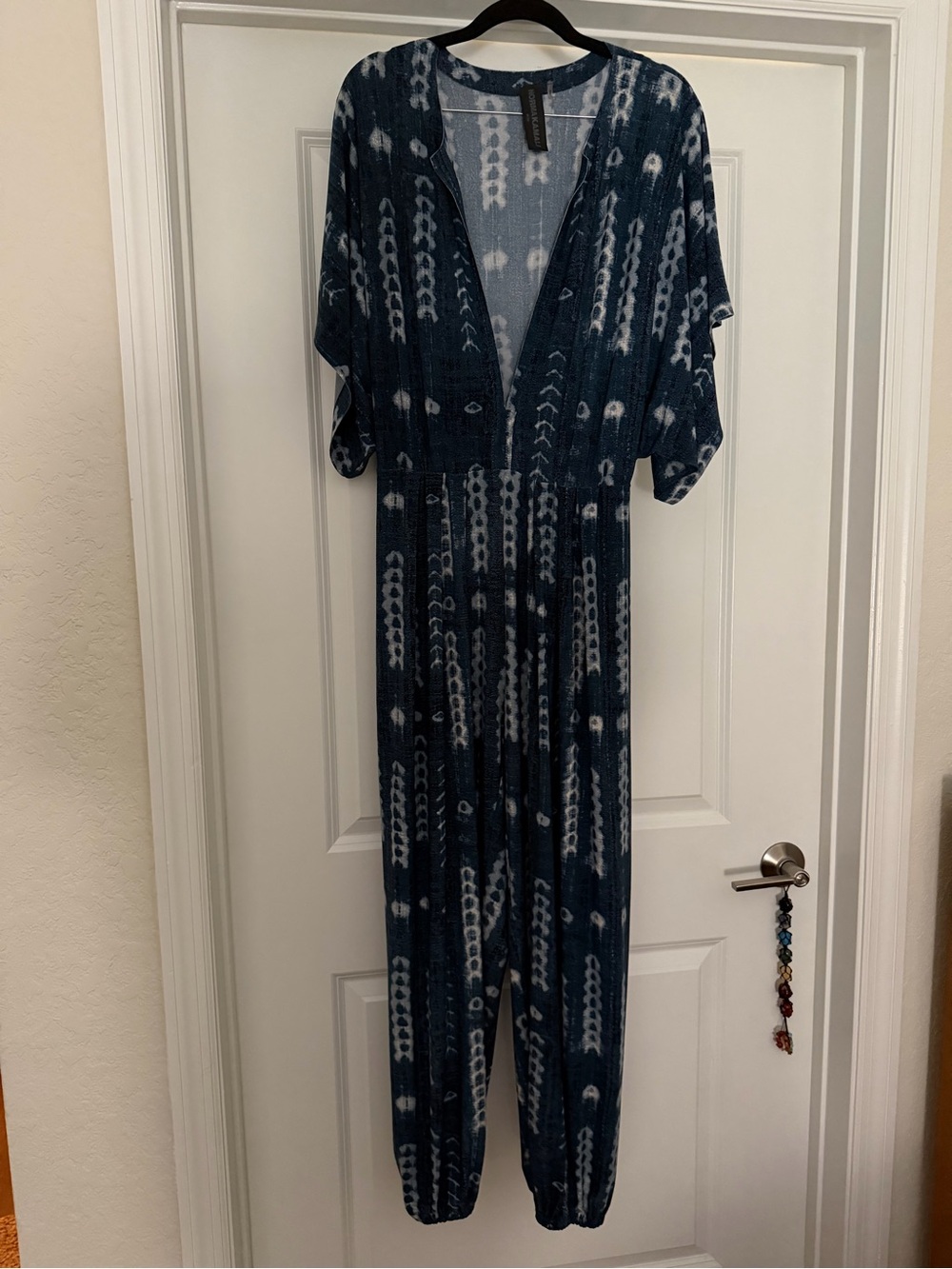Norma Kamali Blue Tie Dye Kimono Sleeve Jog Jumpsuit M 38